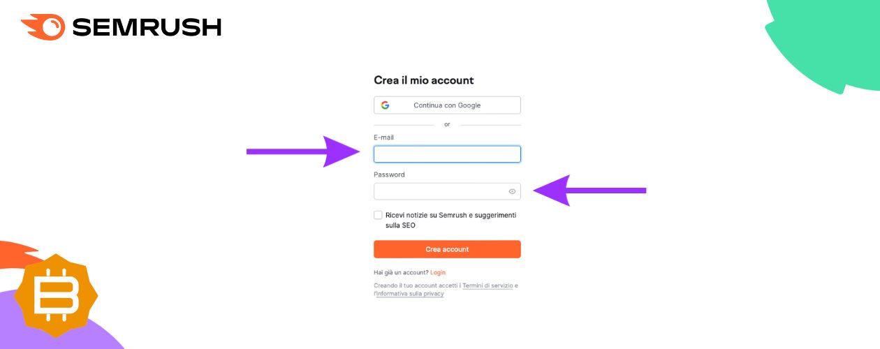 creazione account semrush